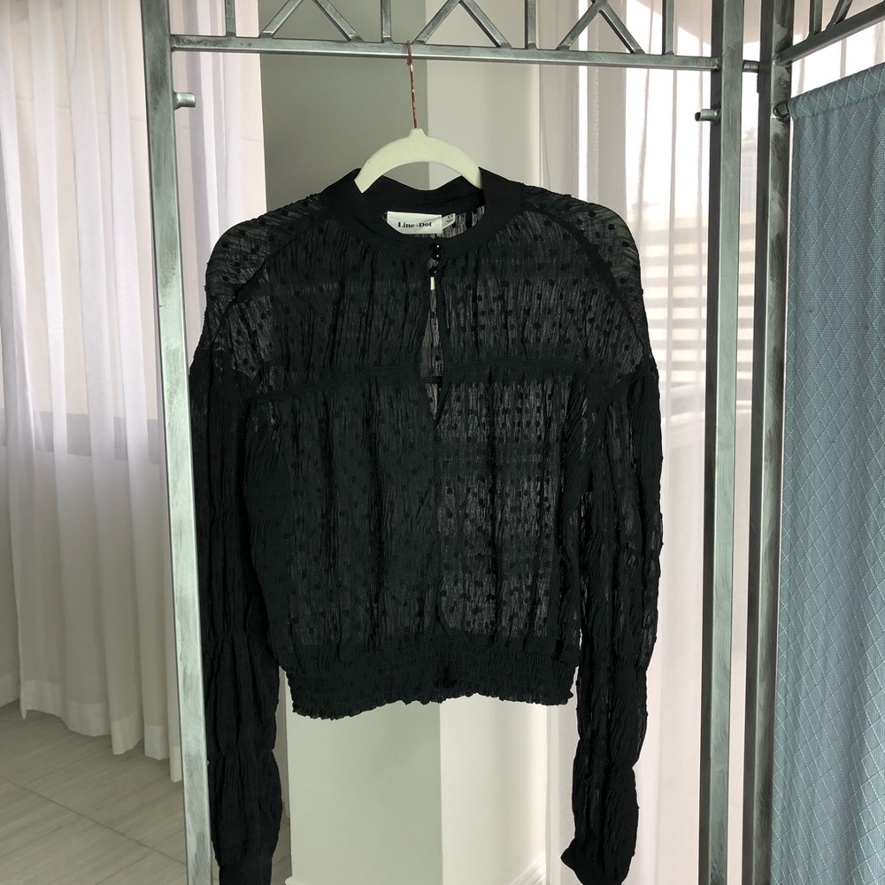Line and Dot sheer keyhole blouse